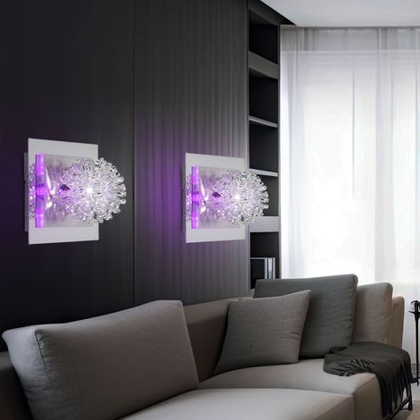 Lampada da parete cromata lampada da parete treccia sferica lampada da soggiorno lampada da corridoio, acciaio spazzolato, LED decorativo viola, 1x attacco G4, LxL 17x17 cm, set da 2