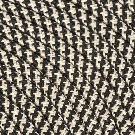 Fil Électrique Tissu Pied de Poule Naturel et Noir 2x0,75mm² - Câble Électrique Textile de Qualité