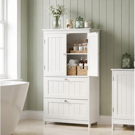 Mobile bagno 60x30x110 cm in MDF bianco con contenitore salvaspazio FloraGrace (1/5)