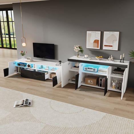 TV-Möbel und Sideboard-Kombination 180 x 38,5 x 45 cm, LED Bluetooth, weiß und schwarz, REDOM (1/5)