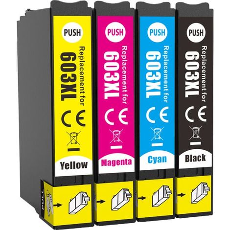 Cartouche D'encre - 603XL - Noir Cyan Magenta Jaune - Compatible Avec Imprimantes Epson XP Et WF - Lot De 4 (1/2)