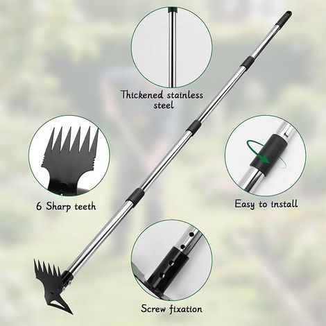 Serfouette Jardinage 148 cm Houe de Jardin Griffe Dents Binette Jardinage Manche Long desherbeur Cour pelouse terrasse Jardin (1/4)