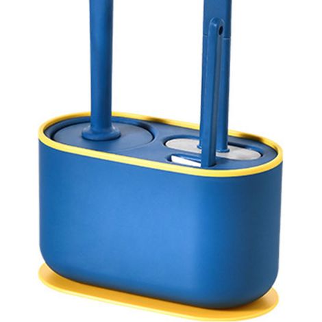 Ensemble de brosses de toilette à long manche, brosse de nettoyage de salle de bain sans angle mort, brosse de nettoyage murale pour les recoins des toilettes, bleu marine. (1/5)
