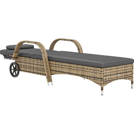 Transat bain de soleil matelas inclinaison réglable multipositions accoudoirs roulettes 200 x 73 x 30-103 cm jaune
