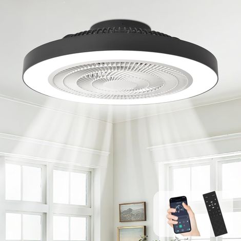 Ventilateur de plafond encastré: Ventilateurs de plafond discrets de 20 pouces pour chambre à coucher avec éclairage - Application et télécommande Ventilateur sans pales noir pour cuisine (1/5)