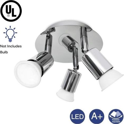 1 Plafonnier 3 spots orientables, GU10, Fer et Acier Inoxydable, Argent, Salle de bain Cuisine (1/3)