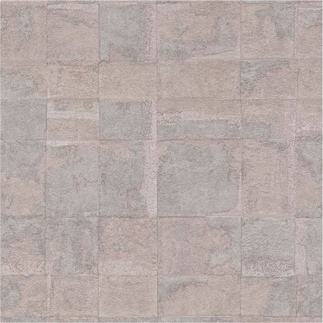 Stone tile wallpaper wall Profhome 396712 hot embossed non-woven wallpaper textured metallic look beige grey 5.33 m2 (1/5)