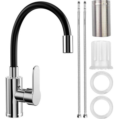 Mitigeur Évier avec Bec Flexible, Robinet Cuisine Noir, Cuisine Mitigeur Flexible Rotative à 360°, Robinet de Cuisine Flexible, Robinet Evier Cuisine avec Perlator Economiseur D'Eau (1/5)