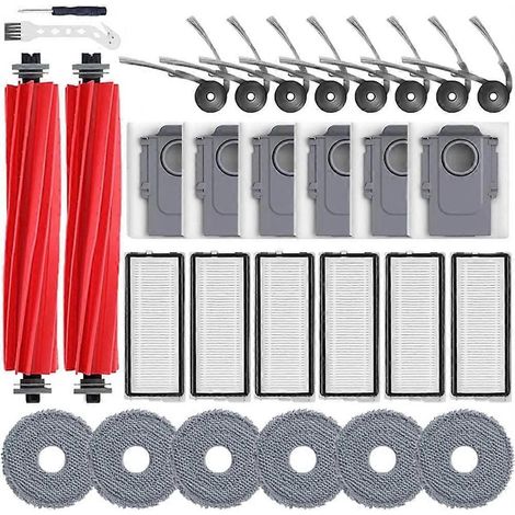 Zubehör für die Saugroboter Roborock QV 35A, QV 35S, QR 598 und QR 798: Hauptbürsten, Seitenbürsten, Filter, Reinigungstücher und Staubbeutel.
