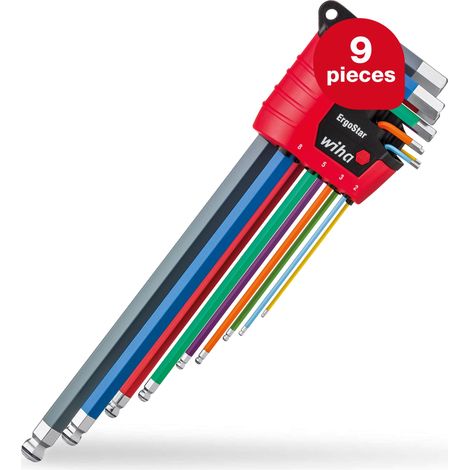 Wiha L-key set in ErgoStar holder (43850), Allen key hexagonal ball end MagicRing®, internal hexagon key 9 pcs. luminescent colors (1/5)