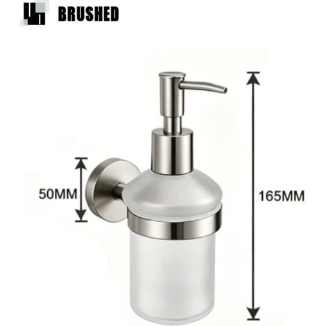 (Nickel brossé A) Distributeur mural de savon/gel hydroalcoolique en laiton moleté nickelé brossé, support pour flacon en verre, accessoires de salle de bain (1/5)