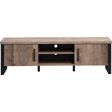 CALICOSY - Meuble TV 2 portes, 2 niches et 2 ouvertures passe-câbles L166 cm - EMILE (1/5)