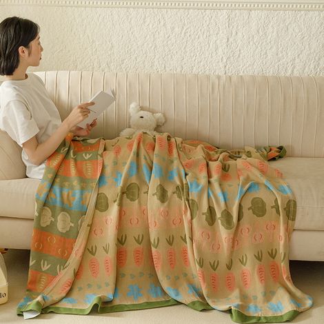 Plaid gaze bambou coton frais pour été, couverture fine enfant, tapis sieste canapé (1/4)