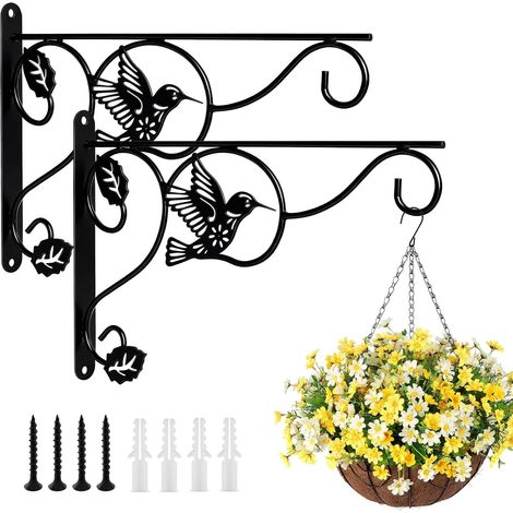 Juego de 2 soportes de pared para colgar plantas, ganchos de pared de metal para plantas, flores, farolillos, campanillas, ganchos de jardín para uso interior y exterior (1/5)