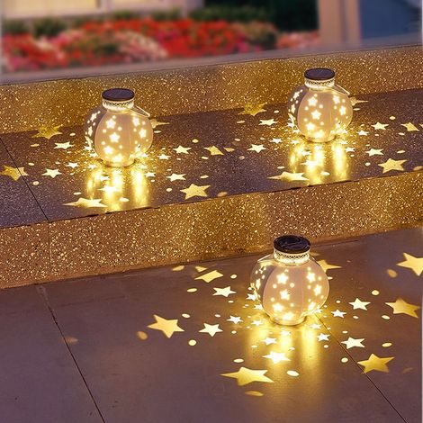 Lanternes Solaires pour l'extérieur - Lumières Etoilées à énergie solaire avec poignée - lumières décoratives rétro en métal pour jardin, patio,cour,trottoir, Blanc (1/5)