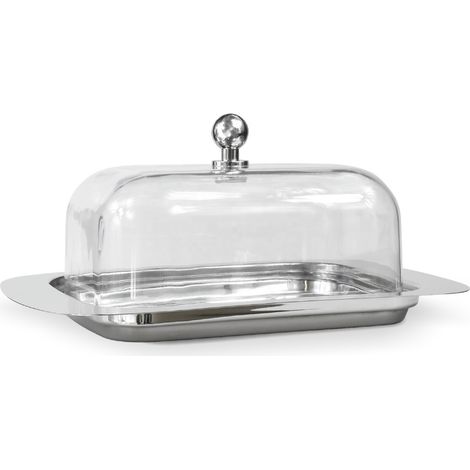 Beurrier en acier inoxydable avec couvercle, idéal pour les cuisines, les maisons et les restaurants. Peut servir de beurrier ou de plat à dessert (couvercle transparent). (1/5)
