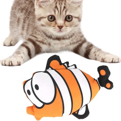 Jouet à l'herbe à chat pour chat, imitation de poisson, jouet d'entraînement interactif (poisson blanc et orange à grands yeux) (1/5)