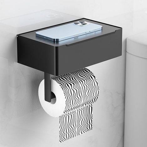 Stainless steel toilet paper holder, self-adhesive or drill-mounted, for toilets, bathrooms, kitchens (black) (1/5)