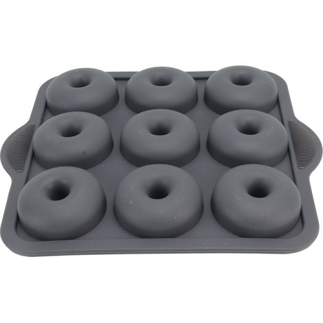 Silikon-Donutform mit 9 Mulden, antihaftbeschichtet, hitzebeständig, für Kuchen, Kekse, Bagels und Muffins, dunkelgrau. (1/5)