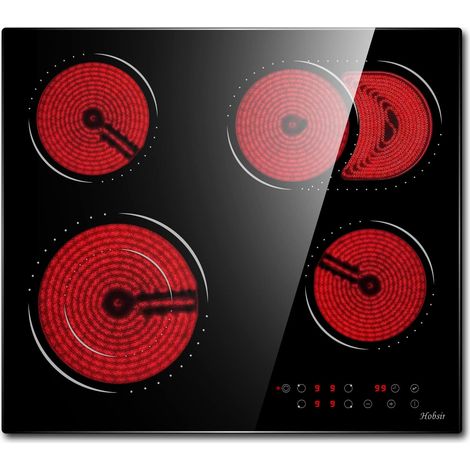Plaque vitrocéramique 4 feux 6600W – Réglage flexible zones – Minuterie – Verrouillage sécurité – Surface en verre noir facile à nettoyer (1/5)