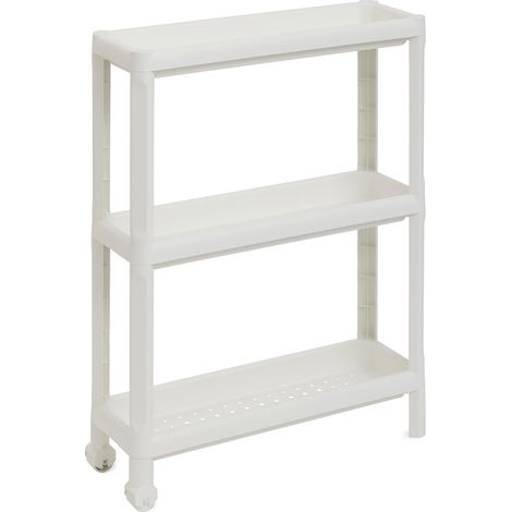 DEA HOME Tina Carrello salvaspazio bianco 53x17x71h cm, in plastica resistente con 3 ripiani forati, con ruote e maniglie ergonomiche, pratico e versatile, per riporre oggetti in ambienti domestici
