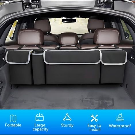 Sac Rangement Coffre Voiture Avec Couvercle Étanche Pliable - 4 Poches Bandoulière Réglable Suspension Siège Arrière - Universel Intérieur Voiture (1/4)