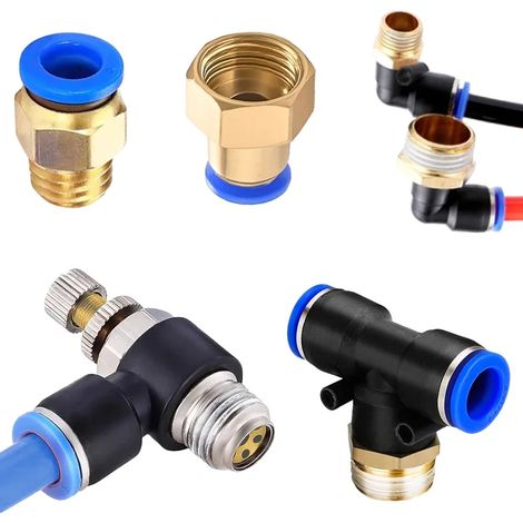 Raccord pneumatique fileté 1/8", 1/4", 3/4", 1/2", pour tuyau d'eau et d'air, diamètre 6/8/10/12 mm. (1/5)