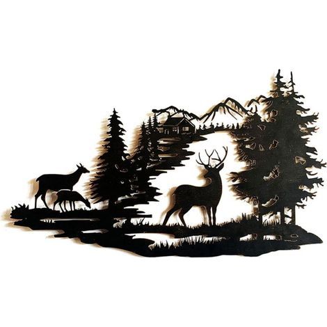 Lntyq Forest Deer Scene Mur Art Metal Mountain Hanging Mur Mur Sculpture Indian Deco pour salon Metal Mountain Art Forest Deer Scène Mur Mur de suspension Sculpture pour le salon (1/4)