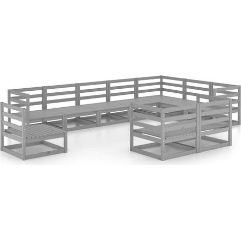 Maison Exclusive - Set Divani da Giardino 10 pz Grigi in Legno Massello di Pino (1/5)