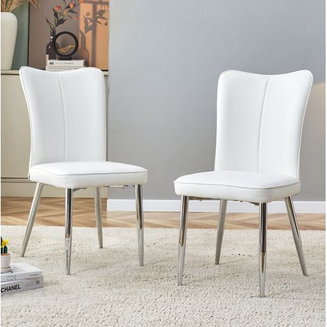 Lote de 2 sillas de comedor 45x44x89 cm de PU blanco, patas metálicas – MEUBLIV (1/5)