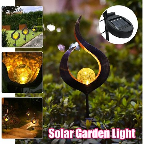 Solar Powered Metal LED Garden Light Flame Effect Outdoor Feature Lawn Garden Decor (Black, Type B) (1/2)