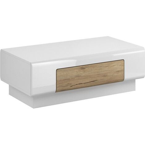 Mesa de centro Torsone 111, Blanco + Blanco brillante + Roble sanremo, 39x60x110cm, Diámetro: 0, Aglomerado laminado, Angular (1/4)