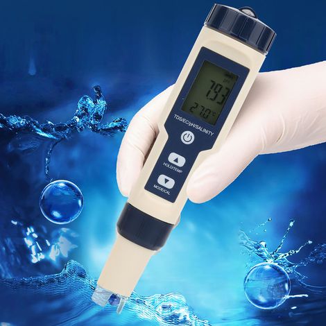 Testeur d'Eau Multifonction 5 en 1 pour PH, Salinité, TDS, EC avec Écran Rétroéclairé EZ-9909 (1/5)