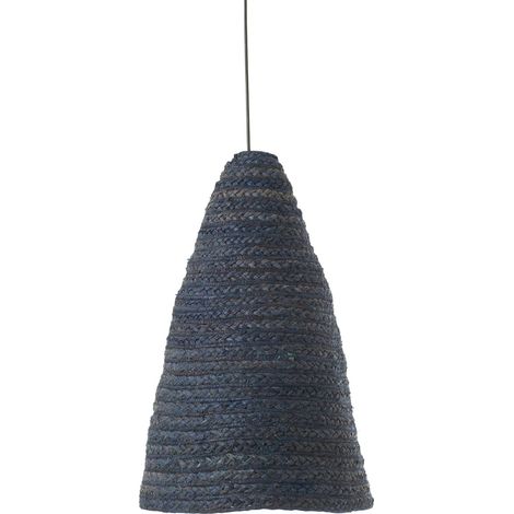 Suspension en rotin bleu foncé style artisanal pour salon cosy - Bleu foncé naturel tressé (1/4)