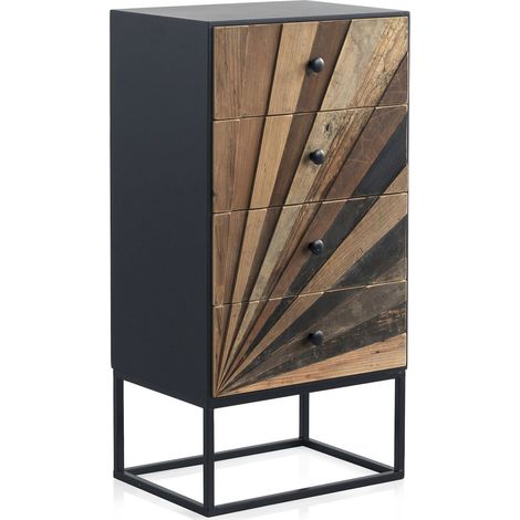 Commode bois et métal effet vieilli style industriel élégant - noir et bois vieilli multicolore (1/5)
