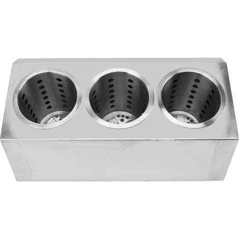Porte-ustensiles de cuisine multifonctionnel, fond antidérapant, en acier inoxydable, seau de rangement pour couteaux et fourchettes, 3 trous (1/5)