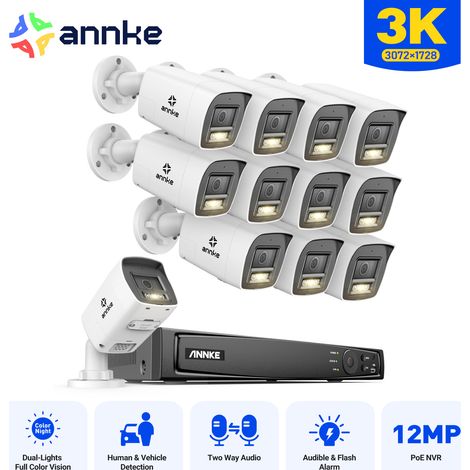 ANNKE 5MP Kit de Vidéosurveillance Exterieure 16CH avec Audio Bidirectionnel,Détection de Personne et Véhicule,IR Vision Nocturne,Alerte Email APP/PC à Distance 12×Caméras (1/5)