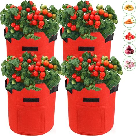 Sac de culture de pommes de terre de 10 gallons, paquet de 4 sacs de culture de plantes de jardin avec rabat, Pot en tissu respirant, rouge (1/5)
