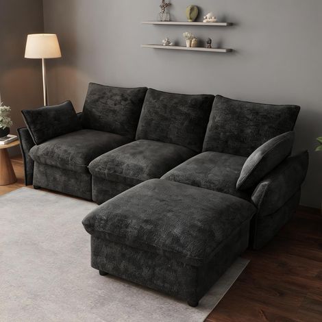Canapé d'angle modulable en velours côtelé gris anthracite (1/5)