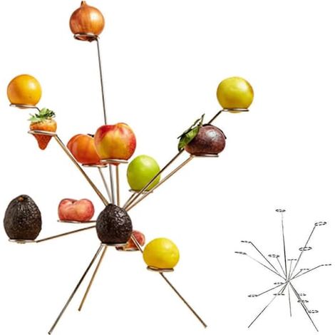 Ecleanfy - Centre de table « Corbeille à fruits explosive » - Présentoir à fruits moderne en métal avec bras multiples pivotants à 360°, sculpture artistique pour la décoration de la cuisine et de la (1/5)