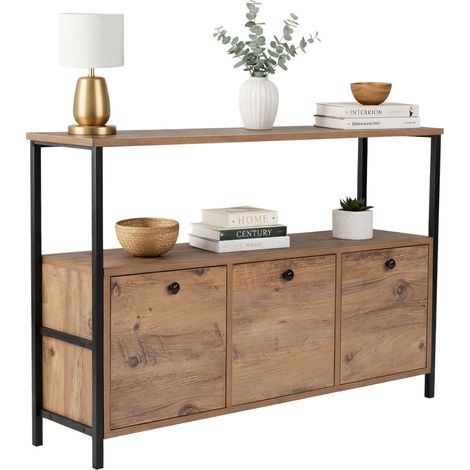Dmora - Konsolentisch Circello, Tisch, Eingangskonsole, Regal, 120x30 h75 cm, Kiefer und Schwarz