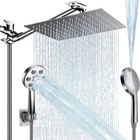 Ensemble de Douche Complet Multifonctionnel avec Tête de Douche Plafonnante 10 Pouces, Douchette Portable, Rallonge, Distributeur d’Eau, Support Mural et Tuyau Flexible pour Salle de Bain (1/5)