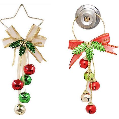 2 Stück Weihnachts-Türhänger mit Glöckchen und Schleife, Wandhänger, Ornamente für Weihnachtskränze (1/5)