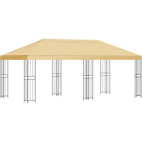 Pavillon mit Seitenwänden 6 x 3 m Creme Polyester und Stahl 190 vidaXL