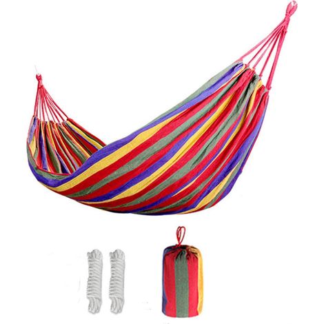 Hamac Confortable Toile épaisse 280 x 100 cm Charge 300 kg Rayé Rouge (1/5)