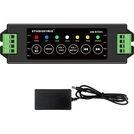 Mini amplificateur Bluetooth 4 canaux 120w pour Haut-parleurs passifs avec TWS, AUX, MIC, USB, pièce détachée, adapté aux Haut-parleurs muraux/Plafond/Marine/bibliothèque