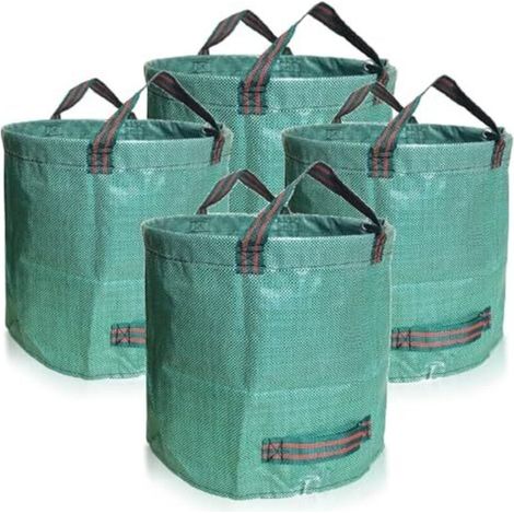 Lot de 4 sacs de jardinage - Sacs à déchets verts de 500 L avec fond renforcé - Sacs de jardinage robustes, poubelles réutilisables, pour gazon, feuilles, déchets verts (500 l (lot de