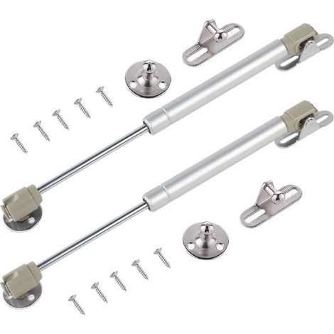 Bisagra para muebles, 2 piezas, amortiguador hidráulico para armario de 40 N y 270 mm, resortes de gas de acero inoxidable, amortiguadores para puertas de cocina con tornillos (plateado) (1/5)