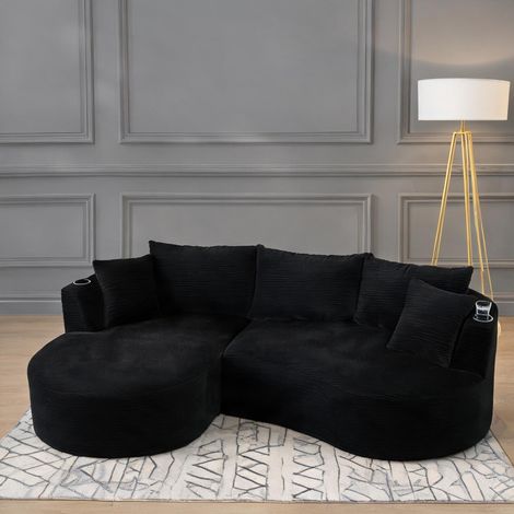 Canapé d'angle compressé 3 2 places en tissu corde noir en foam (1/5)