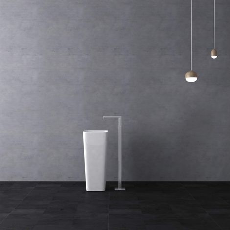 doporro Rubinetto Vasca da Bagno Freestanding103.5cm, Rubinetti Vasca da Pavimento Cascada1, Finitura Cromata, Argento (1/5)